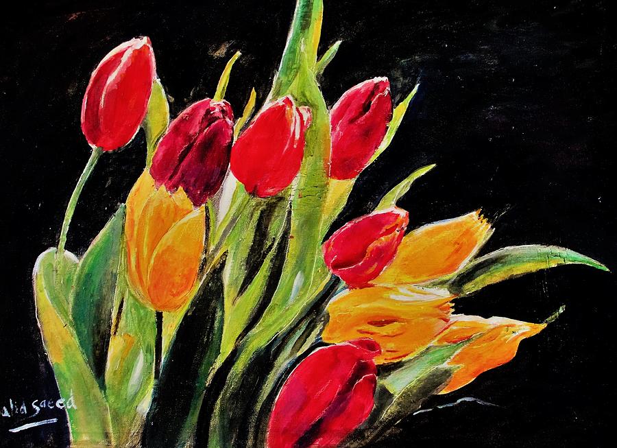 Tulips colors Painting by Khalid Saeed