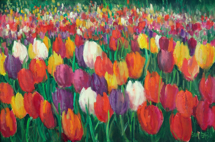 Tulips Everywhere Painting by Sally Seago