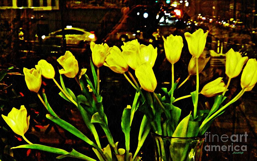 Tulips in a City Window Photograph by Sarah Loft