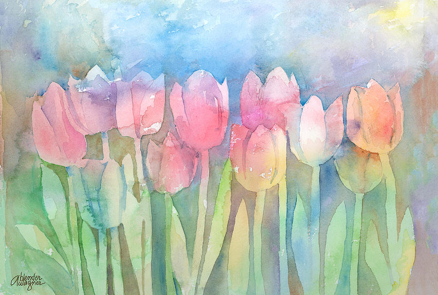 Tulips In A Row Painting by Arline Wagner