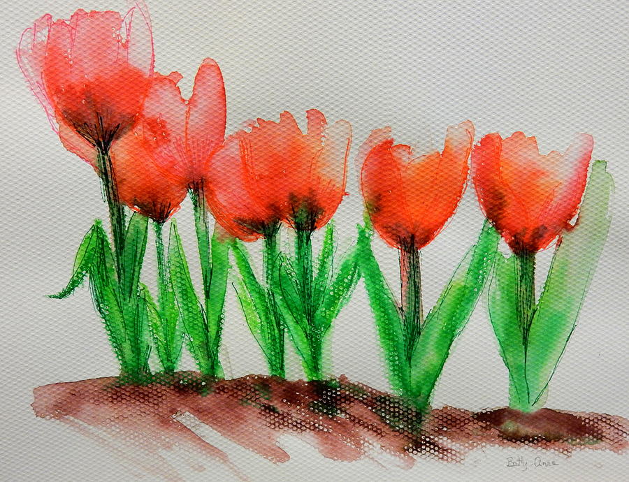 Tulips in a Row Painting by Betty-Anne McDonald