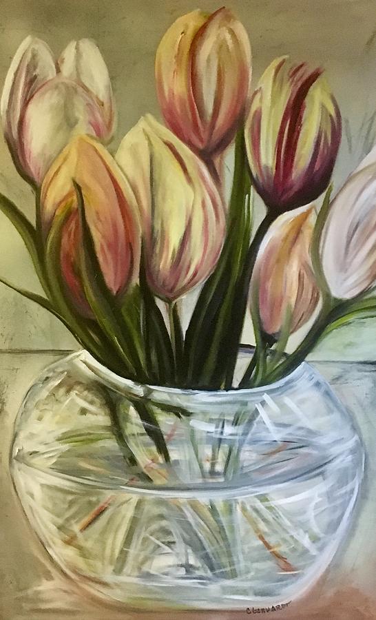 Tulips in a vase Painting by Chuck Gebhardt