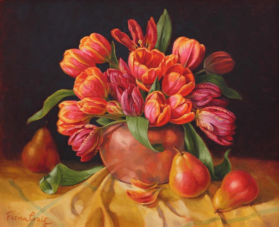 Tulip Painting - Tulips in Copper Kettle by Fiona Craig