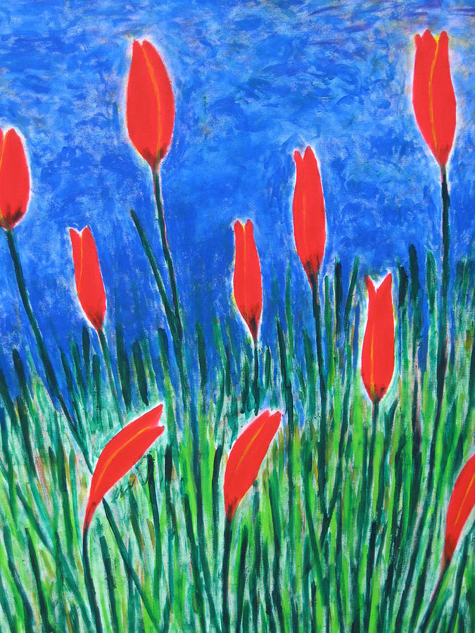 Tulips in early morning Painting by John Scates