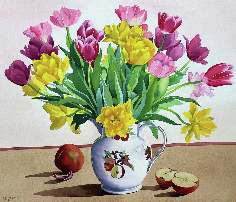 Tulips in Jug with Apples Painting by Christopher Ryland