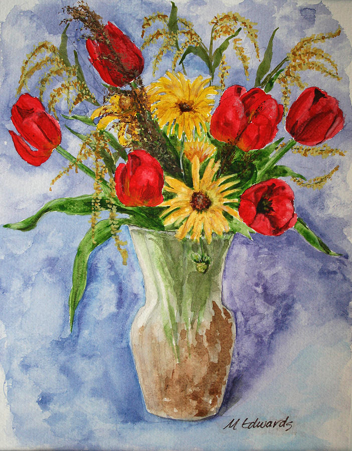 Tulips in vase Painting by Marna Edwards Flavell