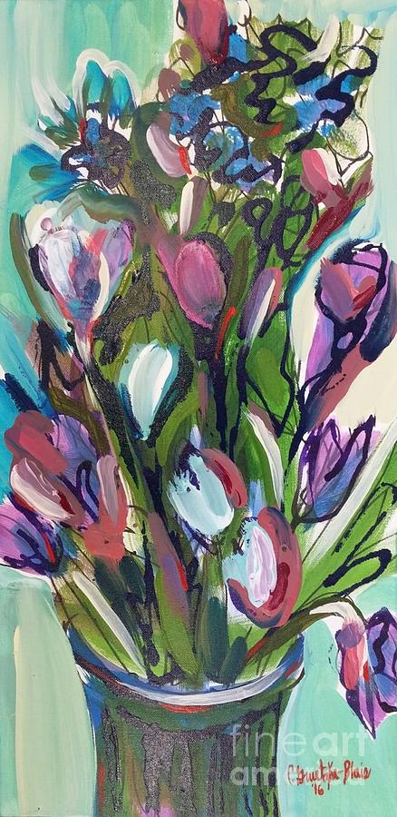 Tulips on Green Painting by Catherine Gruetzke-Blais
