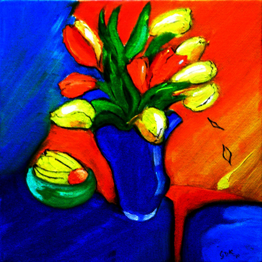 Tulips On My Table Painting by Gloria Dietz-Kiebron