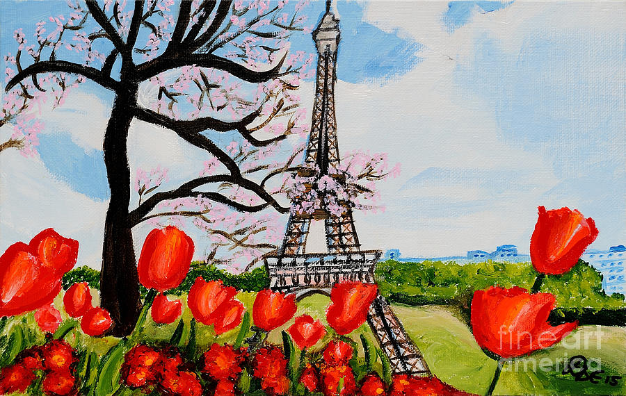 Paris Painting - Tulips over Paris by Art by Danielle