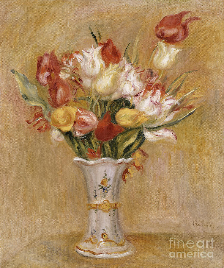 Vase Painting - Tulips by Pierre Auguste Renoir