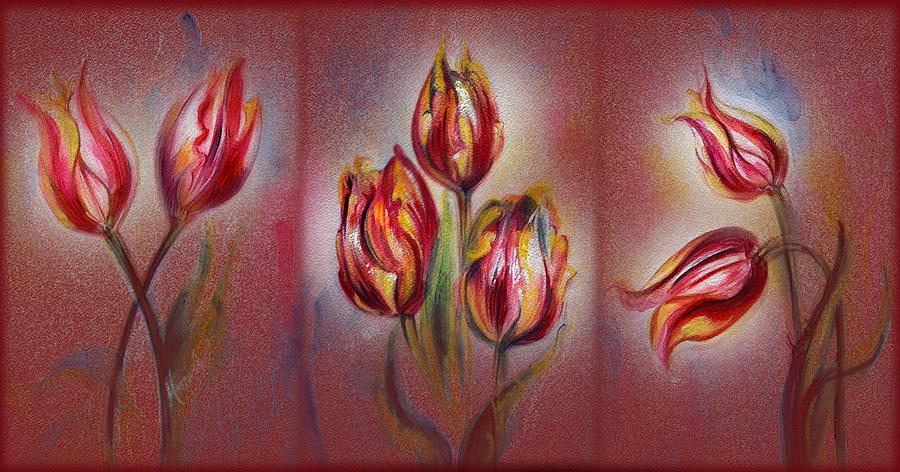 Tulips - Red Beauty  Mixed Media by Harsh Malik
