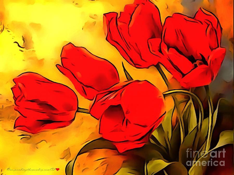 Flower Painting - Tulips Red In Thick Paint   by Catherine Lott