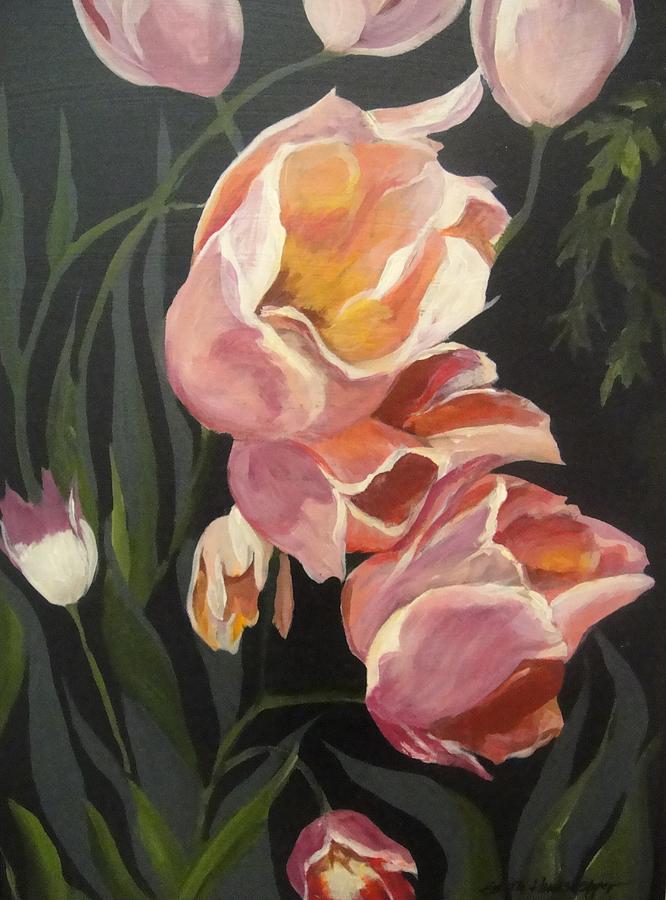 Tulips Tumbling Painting by Edith Hunsberger