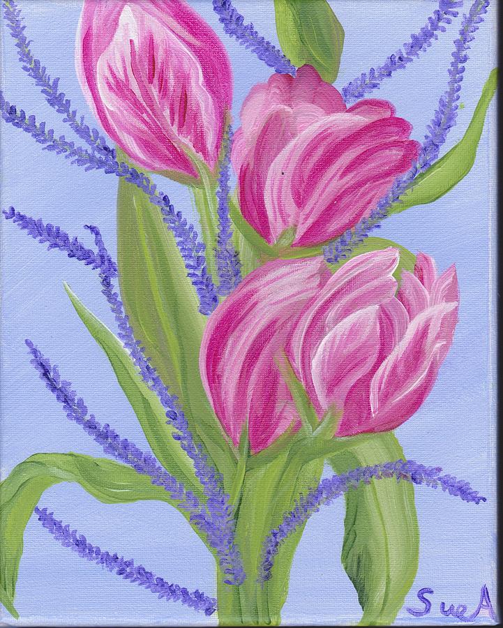 Tulips with lavendar Painting by Sue Alexander - Fine Art America