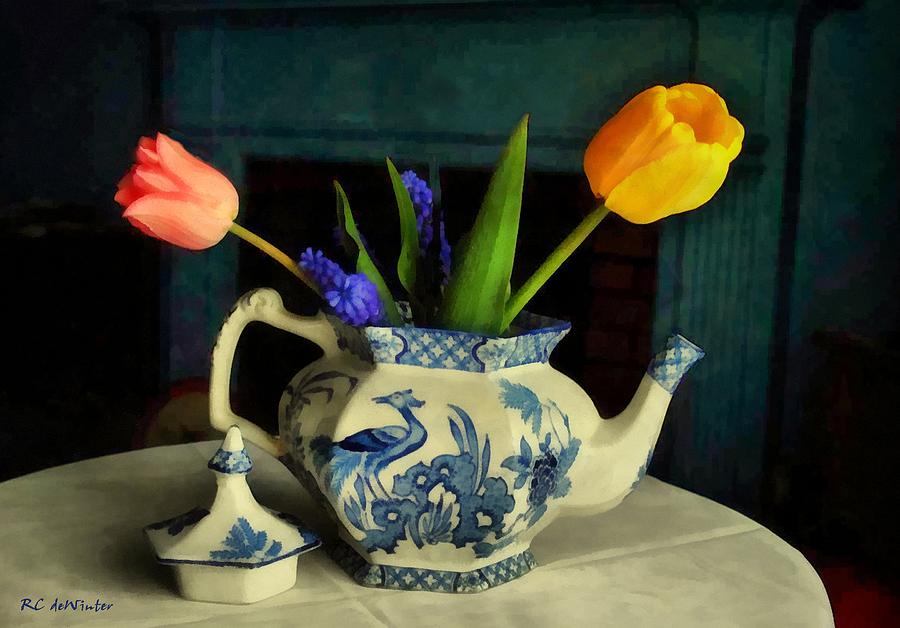 Still Life Painting - Tulip Teapot by RC DeWinter