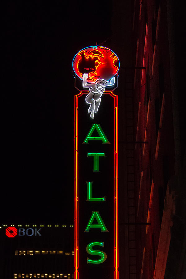 Tulsa Atlas Building Neon Sign Photograph by Bert Peake