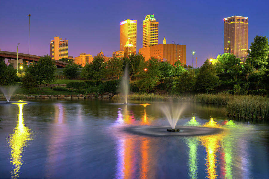 Tulsa Downtown Skyline Water Reflections Photograph by Gregory Ballos