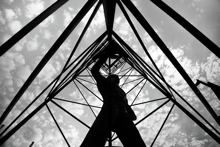 Tulsa Driller Morning Silhouette - Black and White Photograph by Gregory Ballos