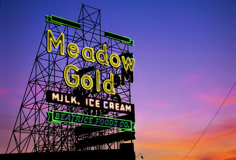 Tulsa Meadow Gold Neon - Route 66 Photo Art Photograph by Gregory Ballos