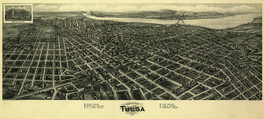 Map Drawing - Tulsa Oklahoma 1918 by Mountain Dreams