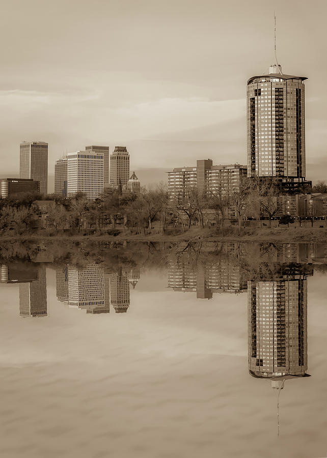 Tulsa Oklahoma Downtown Skyline and Skyscrapers - Sepia Photograph by Gregory Ballos