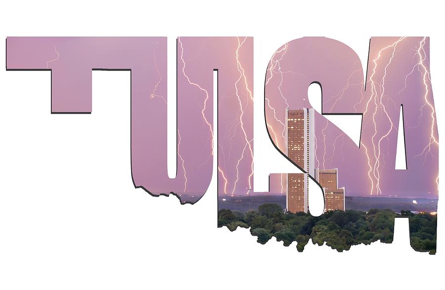 Tulsa Photograph - Tulsa Oklahoma Letters Typographic - Electric Night - Cityplex Towers by Gregory Ballos