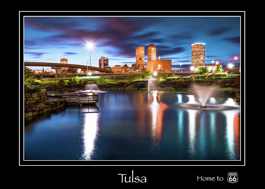 Tulsa Skyline Photograph - Tulsa Oklahoma Skyline City Name Print - Route 66 - Color by Gregory Ballos