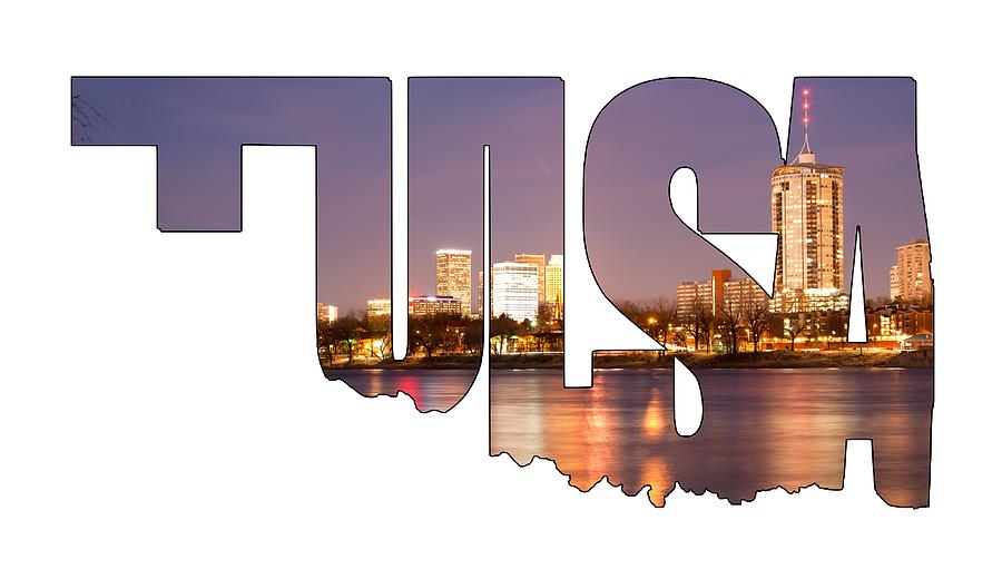 Tulsa Photograph - Tulsa Oklahoma Typographic Letters - Tulsa Oklahoma From The Shoreline by Gregory Ballos