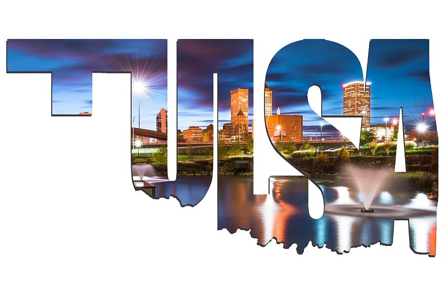 Tulsa Photograph - Tulsa Oklahoma Typographic Letters - Tulsa on the Water by Gregory Ballos