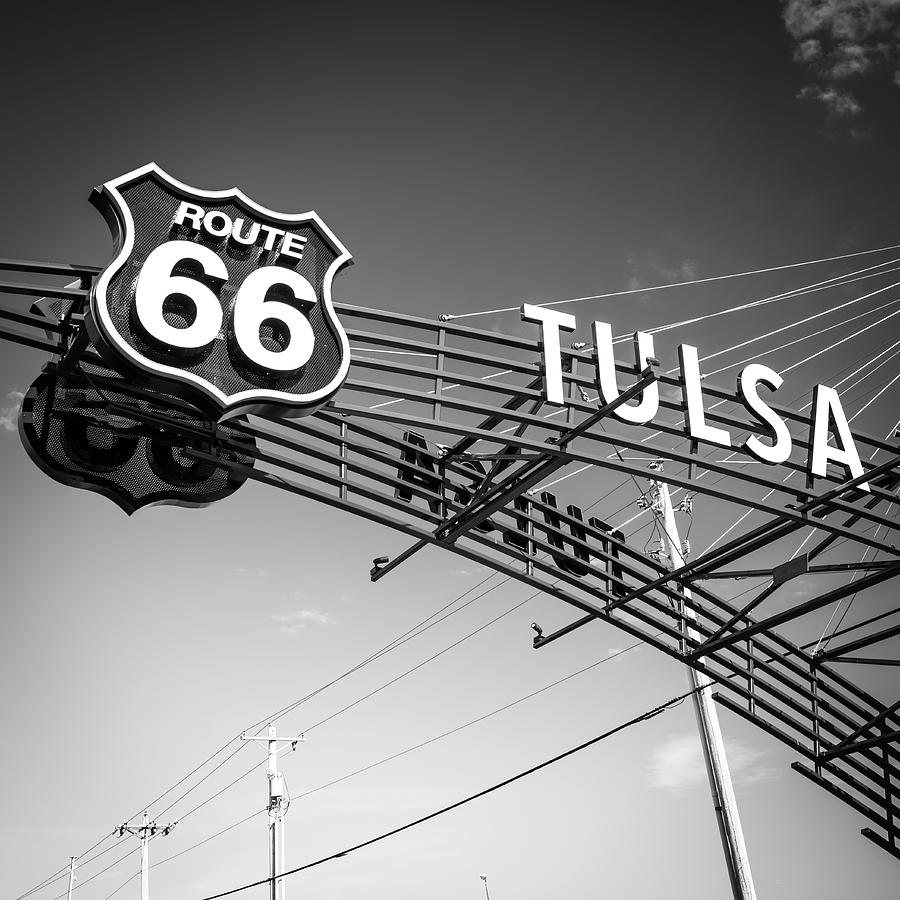Tulsa Retro Route 66 - Black and White Square Edition Photograph by Gregory Ballos