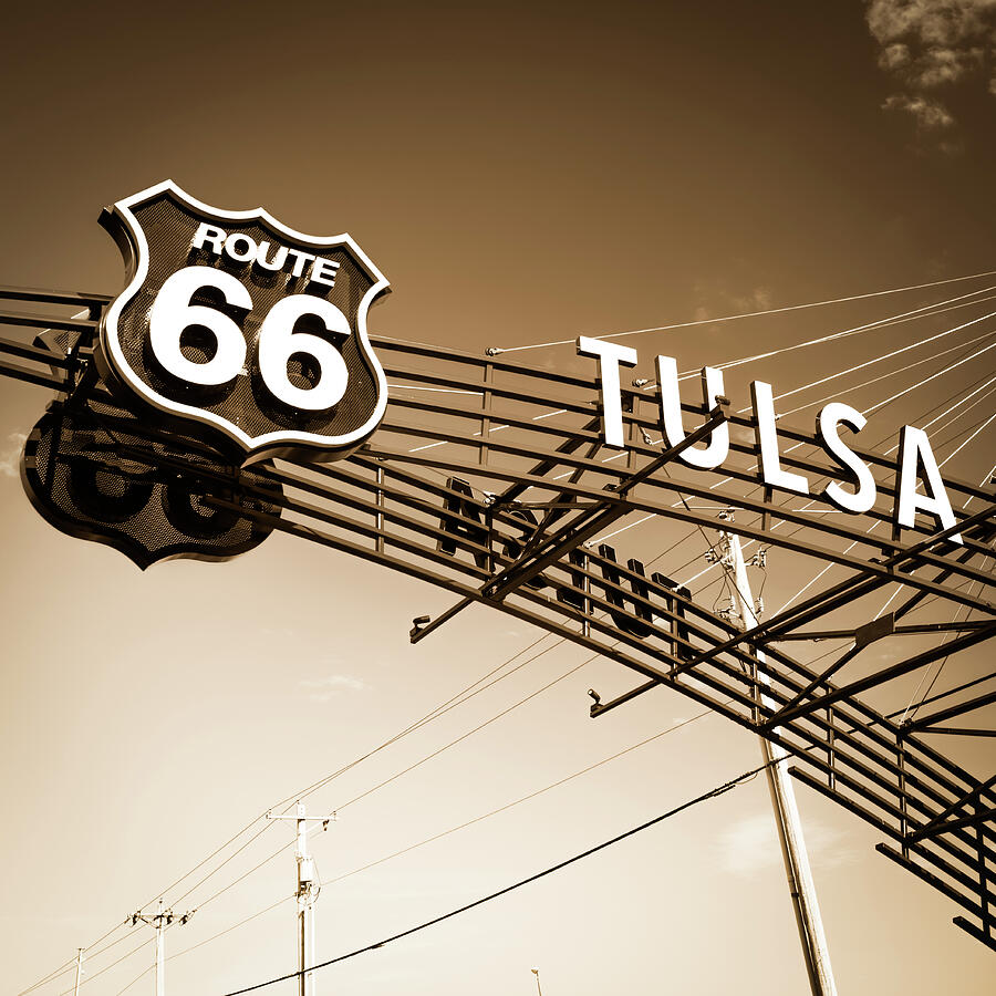 Tulsa Retro Route 66 - Sepia Square Edition Photograph by Gregory Ballos