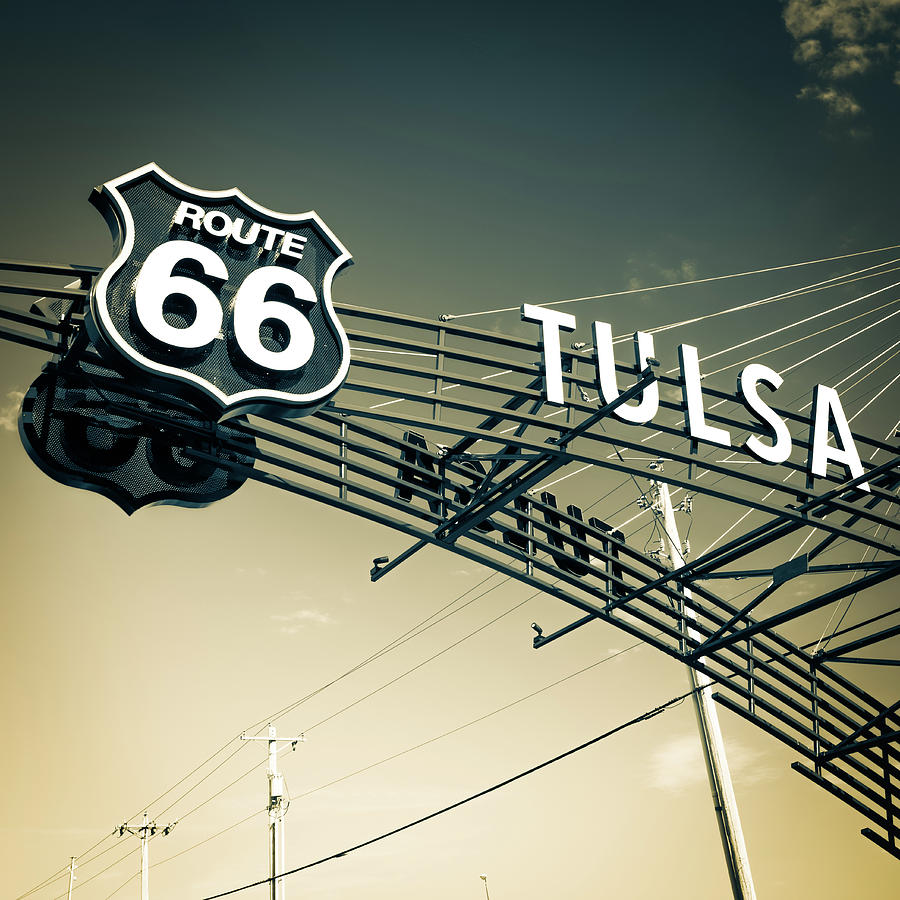 Tulsa Photograph - Tulsa Retro Route 66 - Vintage Sepia Square Edition by Gregory Ballos