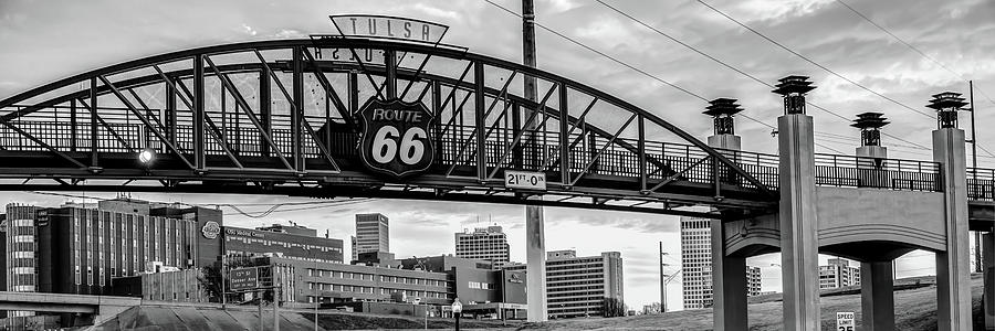 Tulsa Photograph - Tulsa Route 66 - Cyrus Avery Plaza - Black and White Panoramic by Gregory Ballos