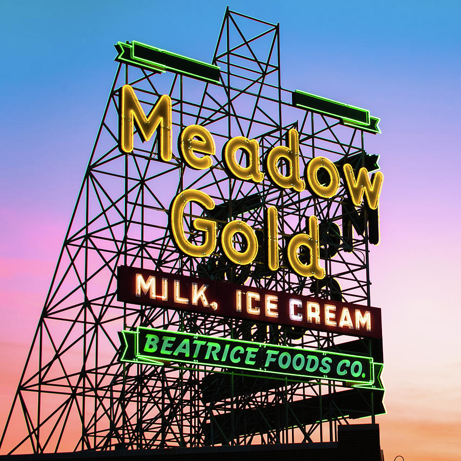 Tulsa Photograph - Tulsa Route 66 Neon - Meadow Gold Sign 1x1 by Gregory Ballos