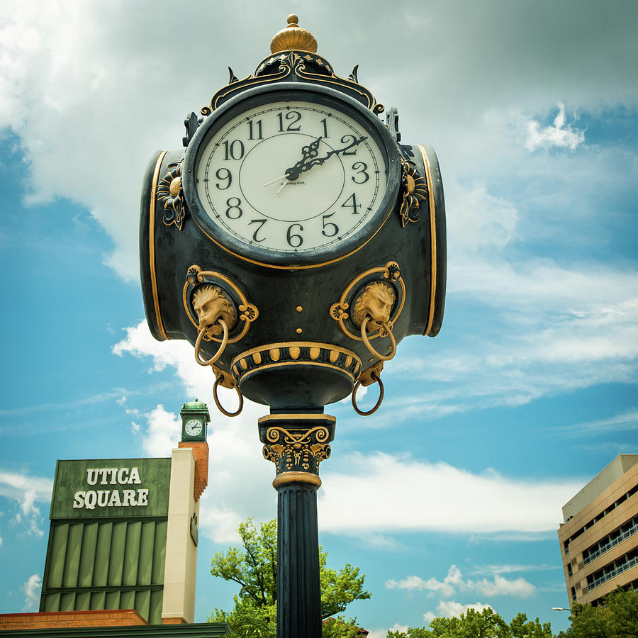 Tulsa Utica Square Vintage Clock - Square Art Photograph by Gregory Ballos