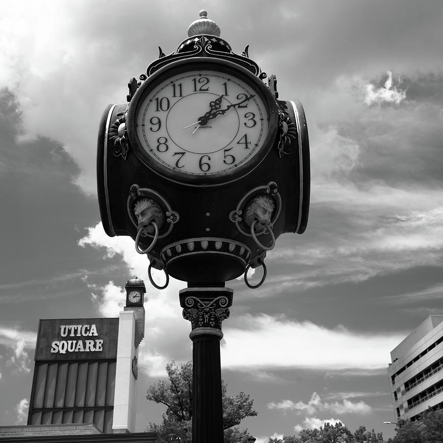 Tulsa Utica Square Vintage Clock - Square Black And White Art Photograph
