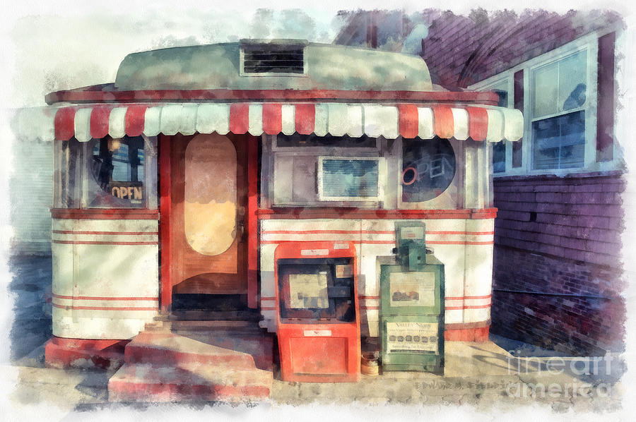 Vintage Painting - Tumble Inn Diner Watercolor by Edward Fielding