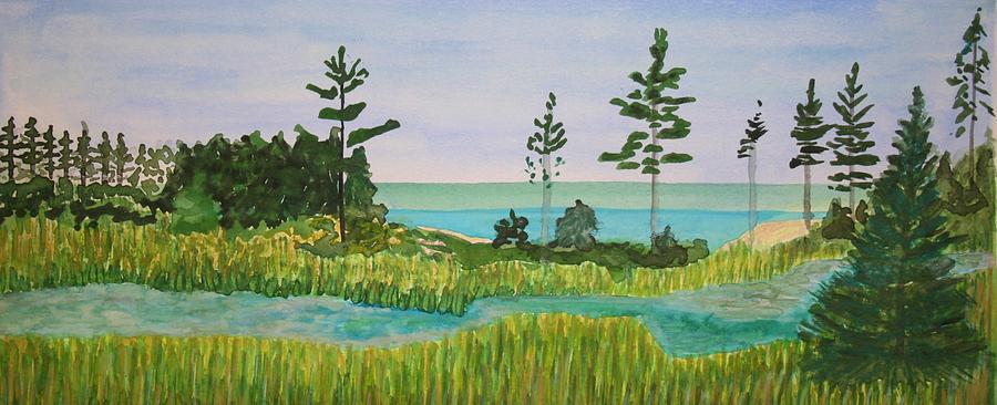 Tombolo Loop on Stockton in the Apostle Islands Painting by Polly Castor