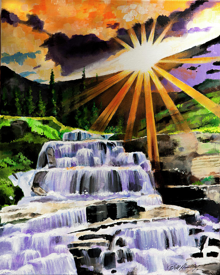 Tumbling Water in the Evening Sun Painting by Bill Dunkley
