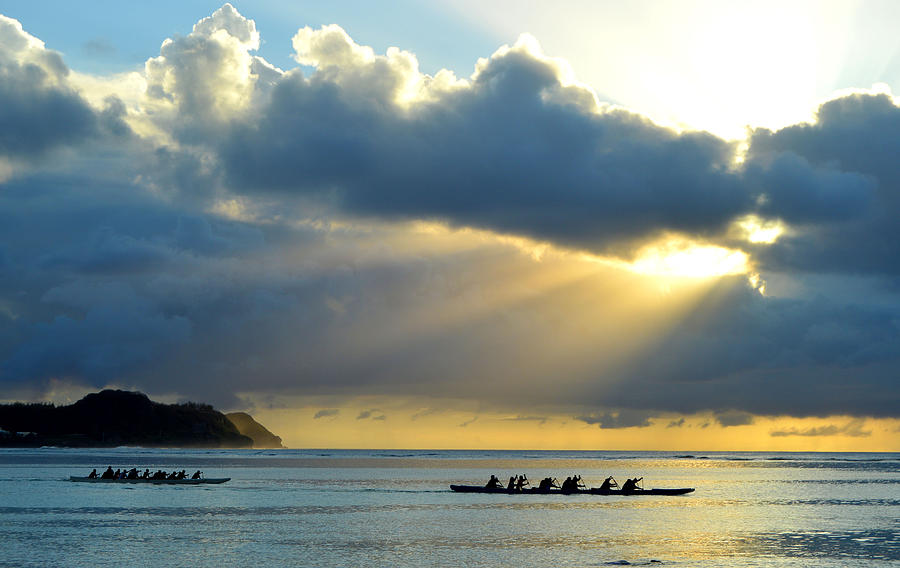 Ocean Sunset Photograph - Tumon Bay Paddle Team by Jessie Snyder