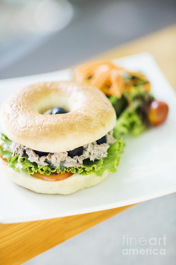 Tuna And Olive Bagel With Mixed Salad Photograph by JM Travel Photography