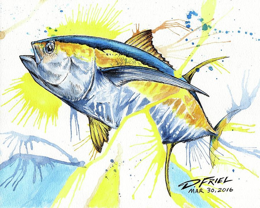 Tuna Drawing Drawing by Dennis Friel