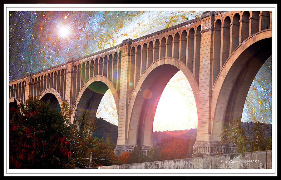 Tunkhannock Viaduct, Nicholson Bridge, Starry Night Fantasy Digital Art by A Macarthur Gurmankin