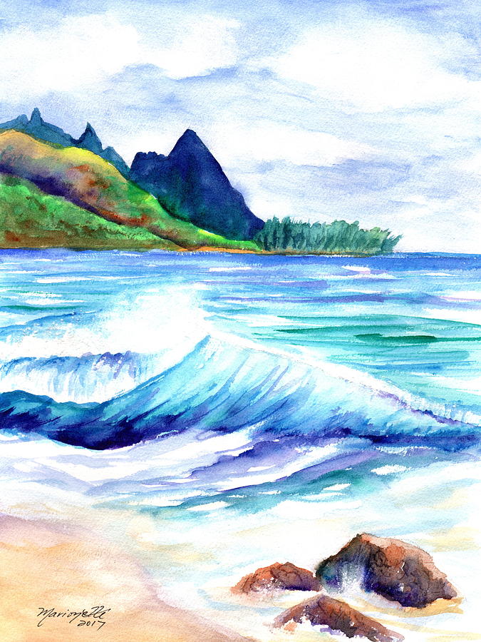 Tunnels Beach Painting - Tunnels Beach by Marionette Taboniar