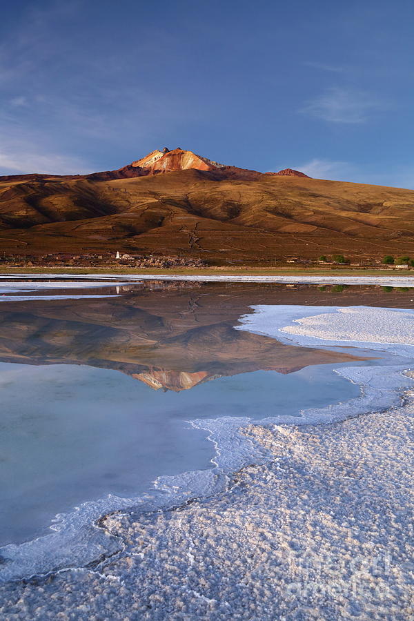 Tunupa Volcano Reflected in Salar de Uyuni at Twilight Bolivia Photograph by James Brunker