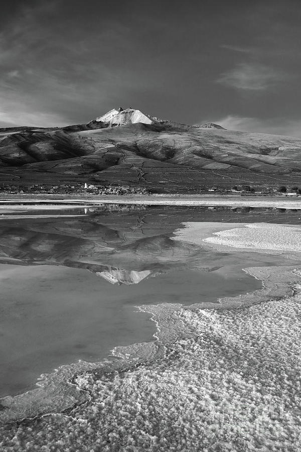 Tunupa Volcano Reflections in Black and White Bolivia Photograph by James Brunker