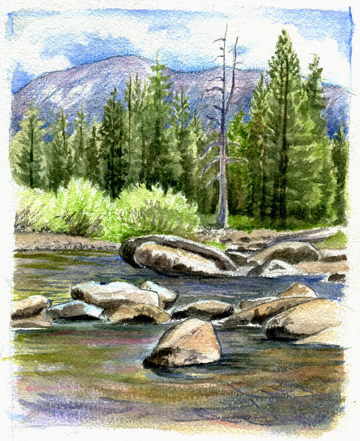 Yosemite National Park Drawing - Tuolumne River with Mammoth Peak by Logan Parsons