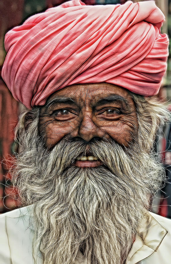 TURBAN WEARING MAN with SMILE Digital Art by Daniel Hagerman