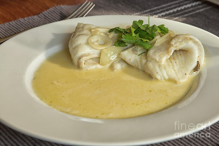 Turbot with wine sauce Photograph by Patricia Hofmeester