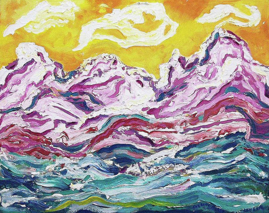 Abstract Painting - Turbulent Sea and Mountains by Suzanne  Marie Leclair